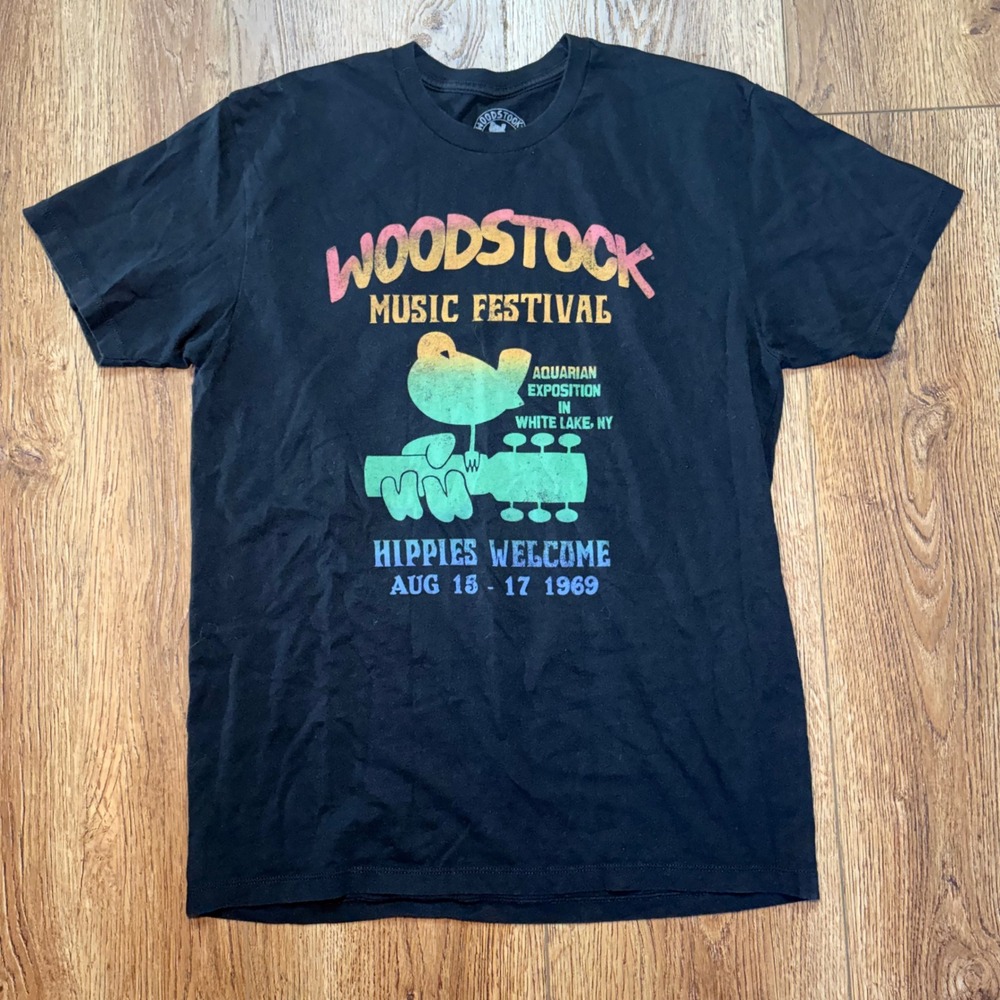 Woodstock Music Festival 1969 Graphic T-Shirt Womens M Goodie Two Sleeves Hippie